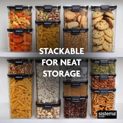 Sistema Tritan Ultra Airtight Storage Containers - 5-Pack Clear Stackable Food Storage, BPA-Free & Dishwasher Safe
