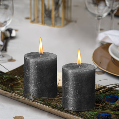 BOLSIUS Anthracite Black Shimmer Metallic Pillar Candles 4 Pack - 2.75 X 3.25 Inches - Premium European Quality - Includes Natural Plant-Based Wax - Unscented Smokeless 35-Hour Wedding Candles
