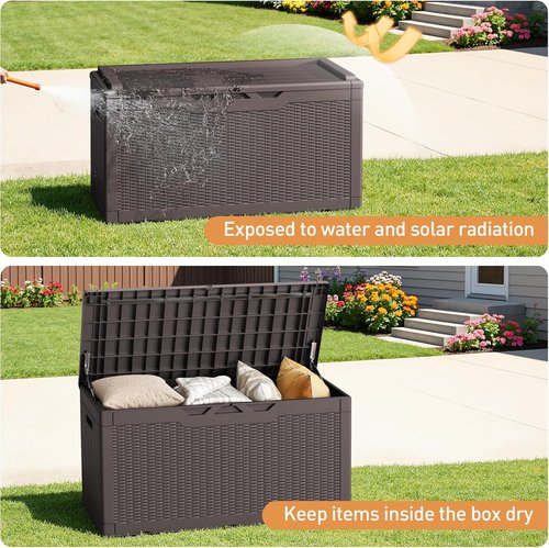 Greesum 100 Gallon Resin Deck Box - Large Outdoor Storage Solution for Garden Tools & Patio Cushions - Dark Brown