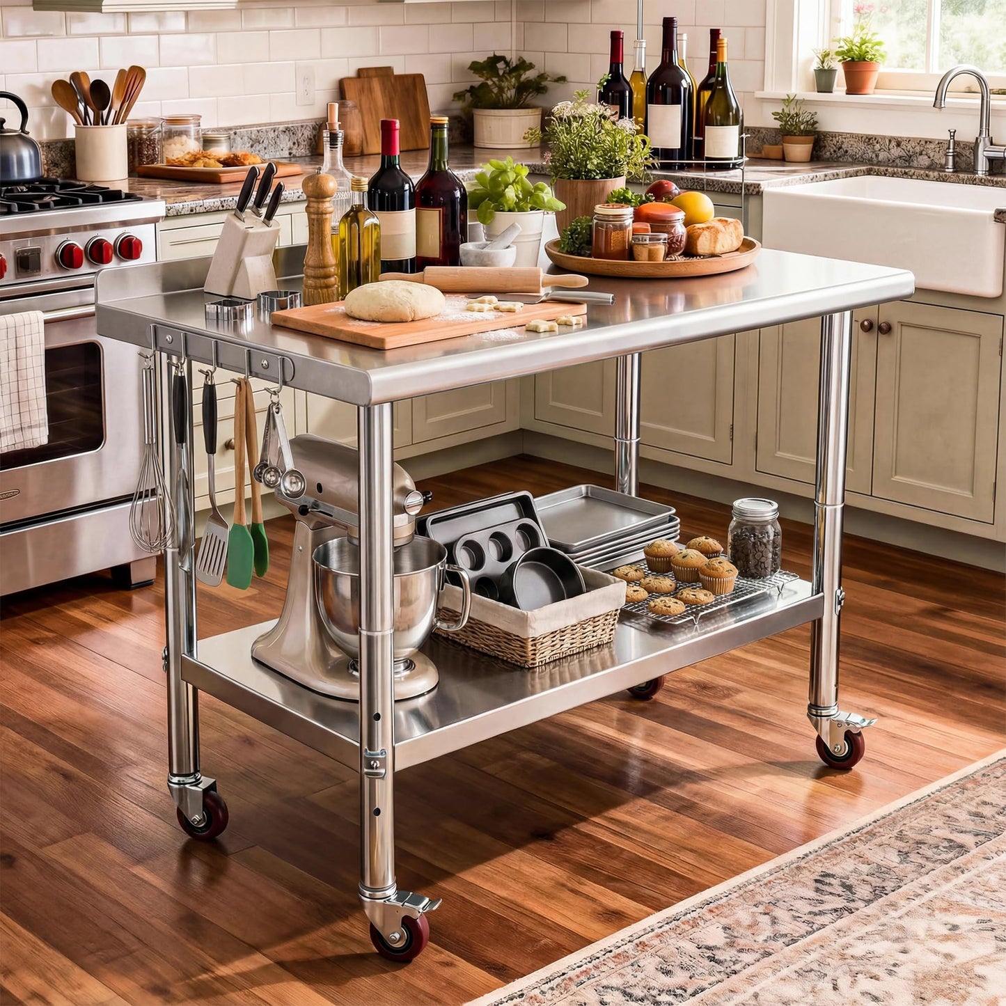 DWVO 30x24in Stainless Steel Table, NSF Metal Prep Worktable with Backsplash & Wheels for Kitchen Restaurant Hotel Garage Warehouse Home