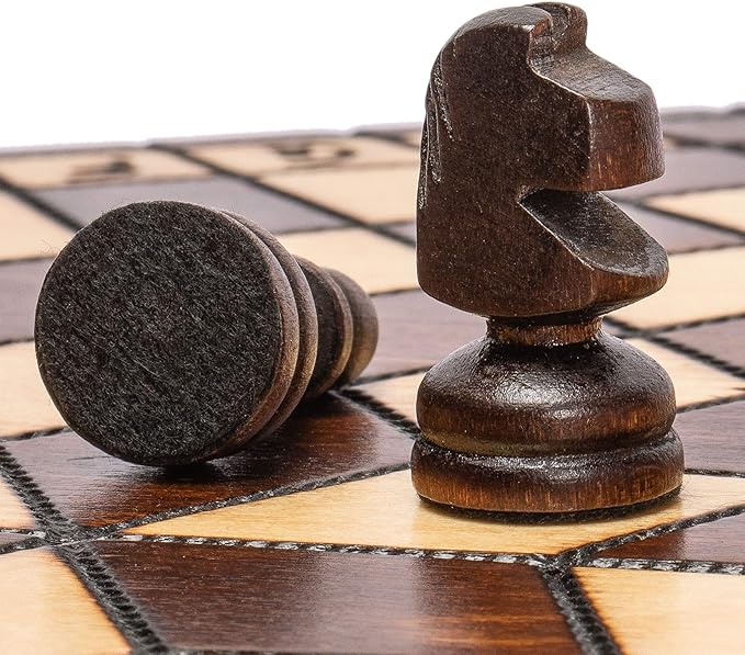 Husaria Wooden Three-Player Chess - 12 Inches - with Foldable Board Handcrafted Playing Pieces and Felt-Lined Storage