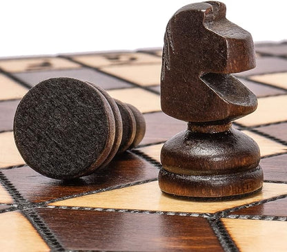 Husaria Wooden Three-Player Chess - 12 Inches - with Foldable Board Handcrafted Playing Pieces and Felt-Lined Storage
