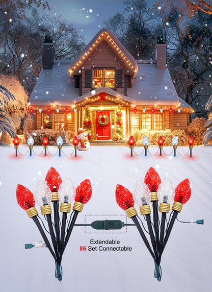 Minetom Jumbo C9 Christmas Pathway Lights - 2 Pack, 10.5 Feet, Multicolor C7 Bulbs, Red & Cool White