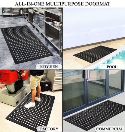 A1 Home Collections New All Purpose Anti Fatigue Versatile Rubber Floor Non-Slip Mat with Drain Holes, Workplace Mat, Restaurant Kitchen Mat, Commercial Utility Garage Floor Mat - 36" x 60" (2 Pack)