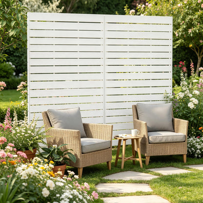 FROASISPRO HDPE Outdoor Privacy Screen 72" H x 47.2" W Freestanding Room Divider with Metal Base, Weatherproof Waterproof Sunscreen Rustproof Partition Screen for Patio Backyard Pool Balcony, White