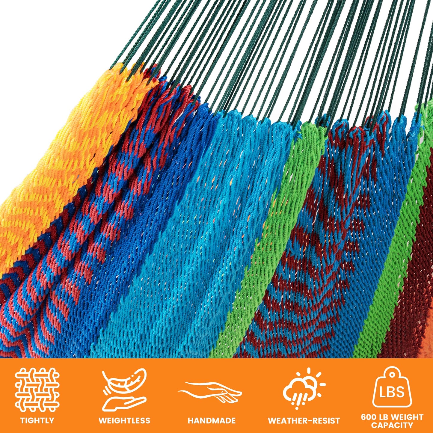 Lazy Daze Hammocks Handwoven Mayan Hammock with Heavy Duty Steel Stand, 10.5 FT Soft Rope Double Hammock for Patio Outside, 550 lbs Weight Capacity, Multi Color
