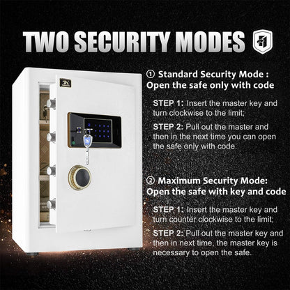 TIGERKING 2.05 Cu Ft Heavy Duty Security Home Safe – Digital Touchscreen Lock, Anti-Theft, Adjustable Shelves, Easy to Use, Ideal for Home or Office, White
