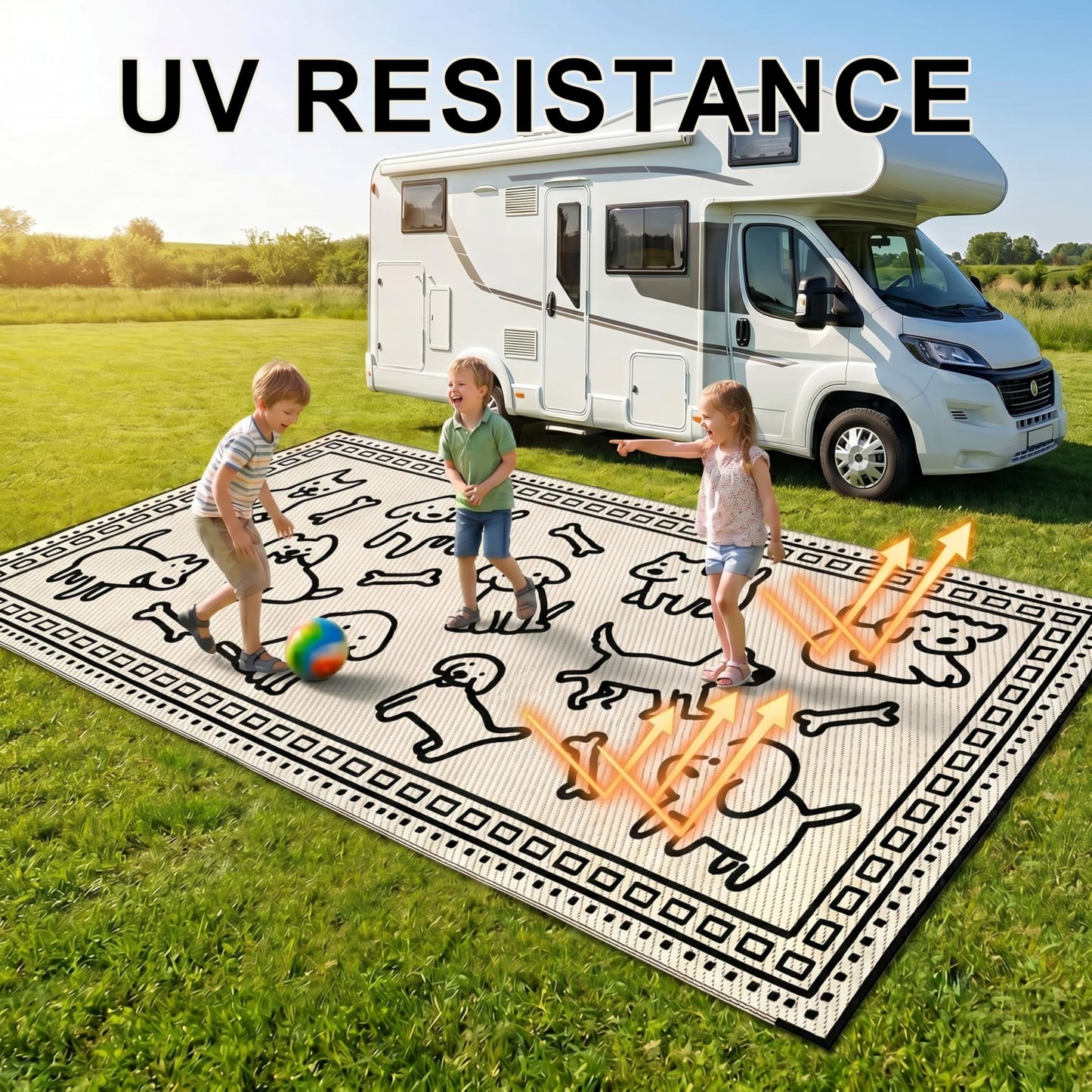 CircleRoad RV Outdoor Rug 9x18 Waterproof Patio Rug Mat with 4 Stakes UV Resistant Reverisble Plastic Straw Outdoor Rug with Carry Bag for RV Camping Picnic Beach Backyard