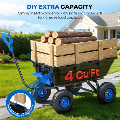 Ultym Garden Dump Cart 900Lbs, 2026 Upgraded Heavy Duty Wheelbarrow Dump Wagon with 10" Non-Slip Pneumatic Tires & Quick-Release Dumping, 4-Wheel Steel Frame Utility Carts for Yard,Farm and Garden