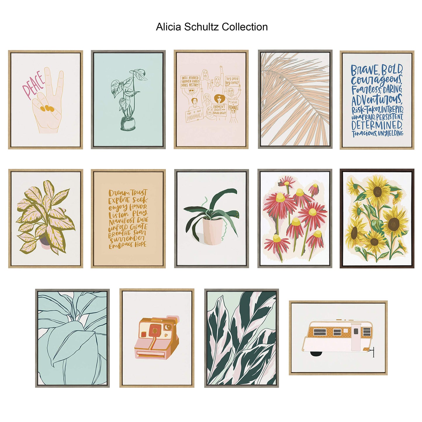 Kate and Laurel x Alicia Schultz Collaboration Found Framed Linen Textured Canvas Wall Art by Alicia Schultz, 18x24 Gold, Colorful Beachy Shell Art for Wall