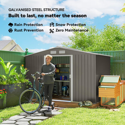 Outsunny 9' x 6' Outdoor Storage Shed, Garden Tool Metal Shed with Foundation Kit, Double Lockable Door, Air Vents and Sloping Roof, for Backyard, Patio, Lawn, Light Gray