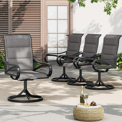 DWVO 4 Set Padded Outdoor Swivel Chairs, Exclusive Swivel Patio Chairs w/Sturdy Metal Frame & Cozy Padded High Back, All Weather Patio Swivel Chairs for Backyard Deck Garden, Gray