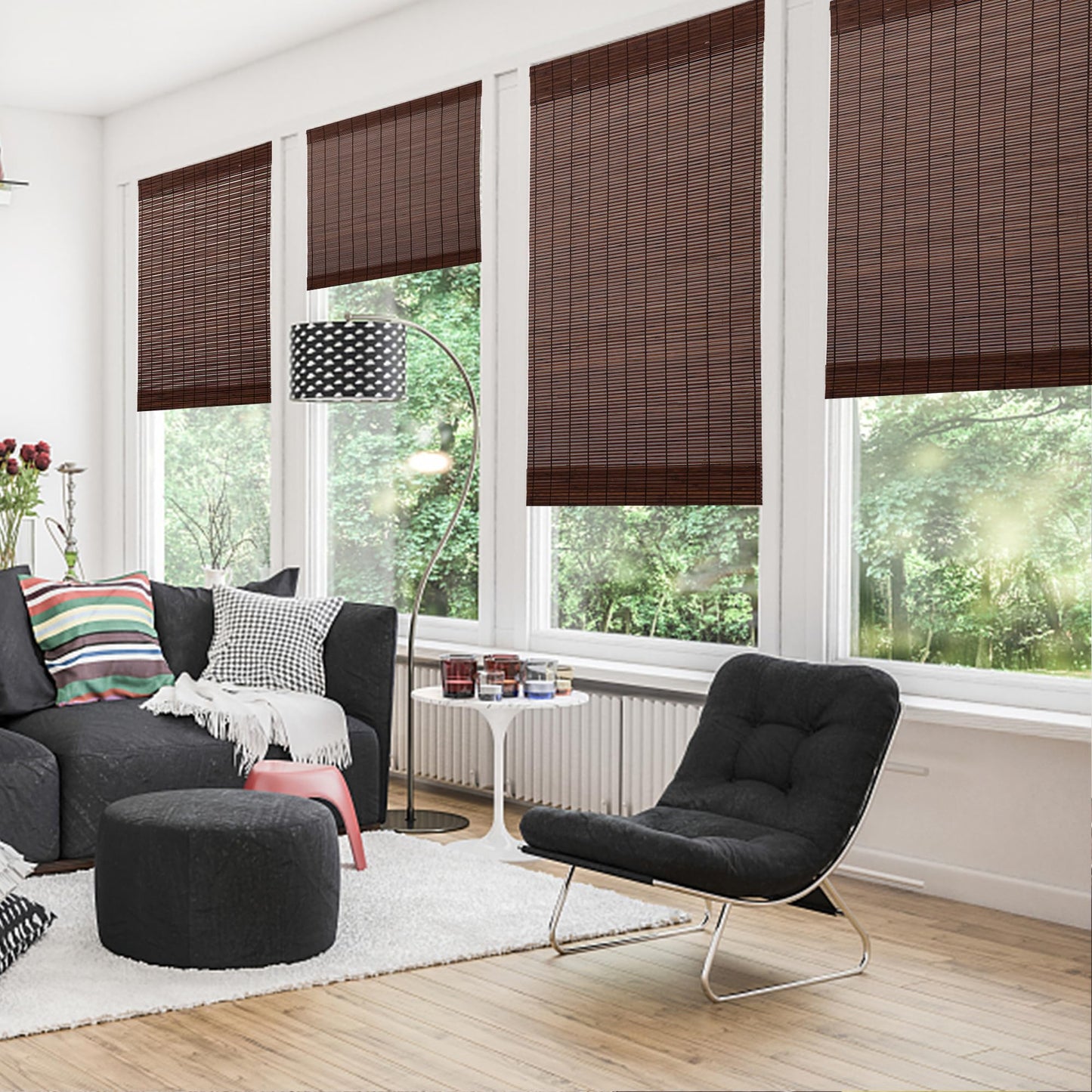 ALIMOO Cordless Bamboo Blinds Roman Shades Natural Weave Lift Up Bamboo Blinds for Indoor Outdoor Windows Home and Garden Patio Easy Installation 48W*72L