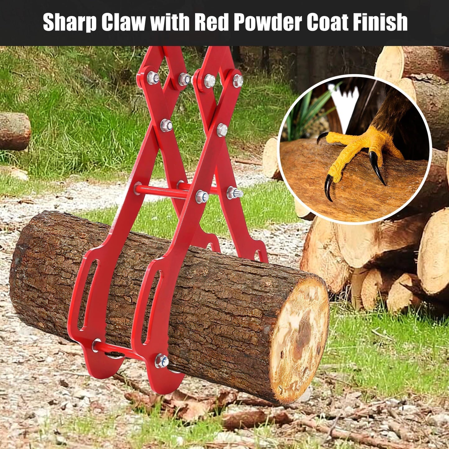 GarveeHome 36 in Logging Tongs with 4 Claws, Log Grapple Hook for Timber and Firewood, 360 Degree Swivel, Heavy Steel Log Grabber for Tractor, Skidder, Material Handling, 3000 LB Capacity, Red