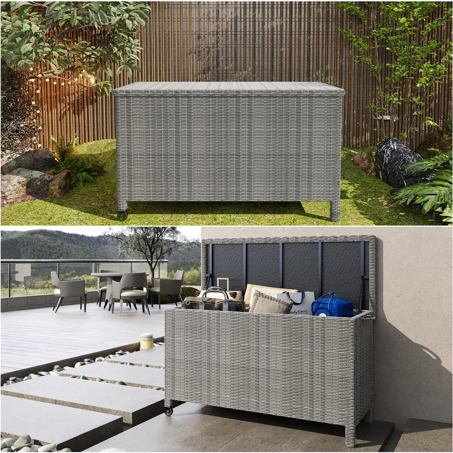 Takywep 140 Gallon Large Deck Box Waterproof,Indoor Outdoor Weather Resistant Storage Container,Polyester Cloth Lined with Soft Close Hinges for Patio Furniture Cushions, Garden Tools