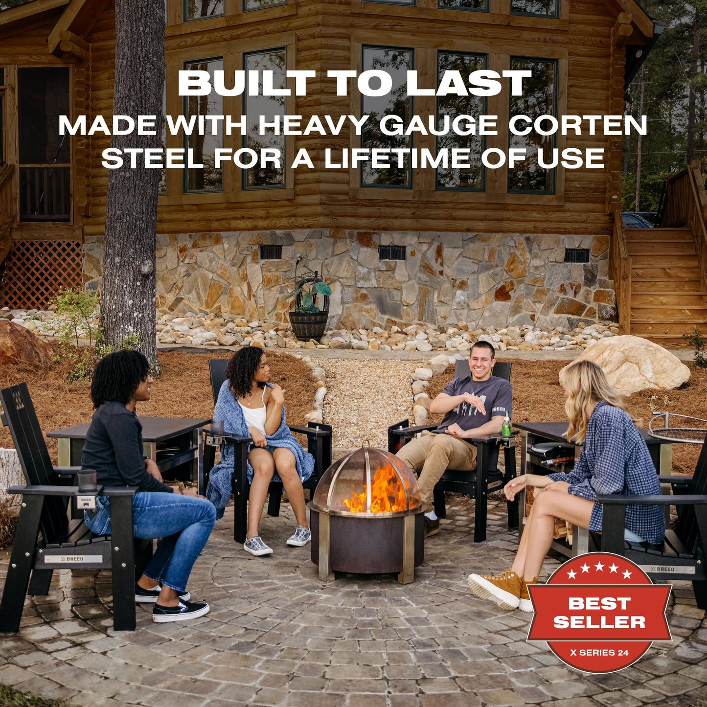 Breeo Smokeless Fire Pit (X Series 24, Corten Steel) | 27.5 inch Smokeless Firepit for Outside | 62 Pounds | Ideal for Families Compatible with Wide Range of Breeo Accessories