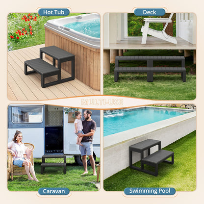 LUE BONA Hot Tub Steps, Outdoor 2-Step Stool with HDPS Treads and Aluminum Frame, Non-Slip Multi Purpose Stairs for Straight Sided Spa, Swimming Pool, Porch, RV, Deck, Kitchen for Adults, Dark Grey