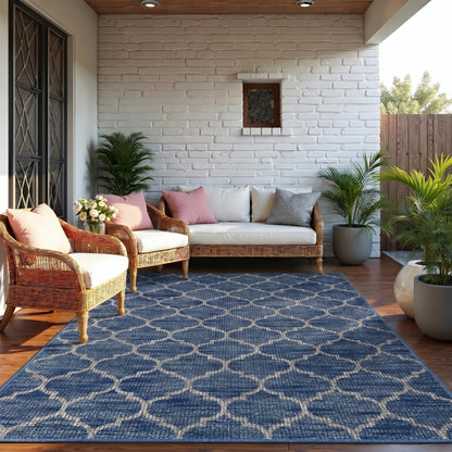 GENIMO Indoor Outdoor Area Rug 6X9, Non-Shedding, Machine Washable Mat for Patio, Balcony, Deck, Blue White