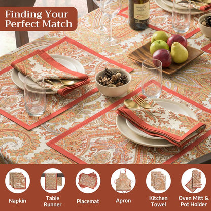 Maison d' Hermine Table Cloth Rectangle Table 100% Cotton 60 x 90 Inches Tablecloth Reusable Decorative Everyday Use for Dining Room, Farmhouse, Home, Party, Festive & Wedding - Kashmir Paisley