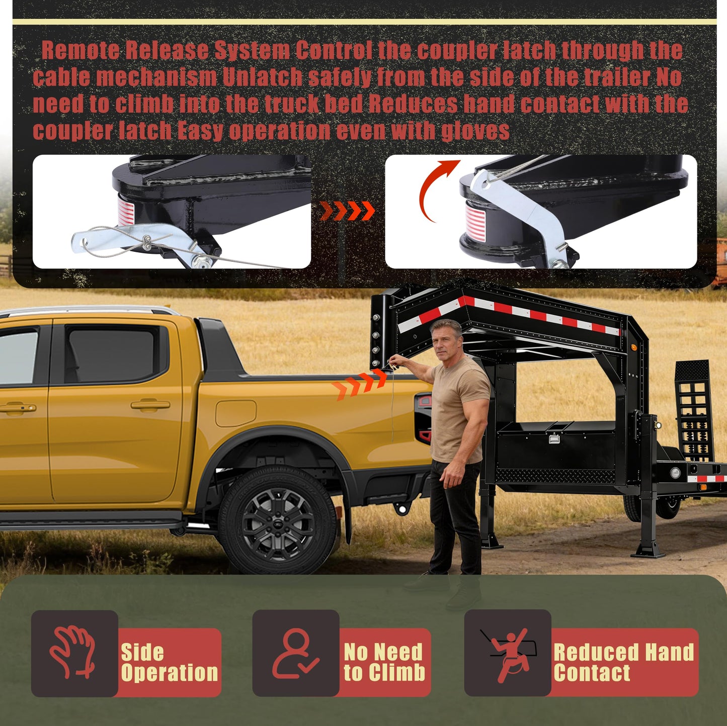 TOWGUARD 30K Adjustable 8" Offset Gooseneck Trailer Coupler with Remote Release, Fits 2-5/16" Ball,Round Tube Coupler for Short Bed Trucks, Reinforced Gusset for Livestock Utility Equipment Trailers
