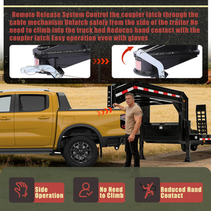 TOWGUARD 30K Adjustable 8" Offset Gooseneck Trailer Coupler with Remote Release, Fits 2-5/16" Ball,Round Tube Coupler for Short Bed Trucks, Reinforced Gusset for Livestock Utility Equipment Trailers