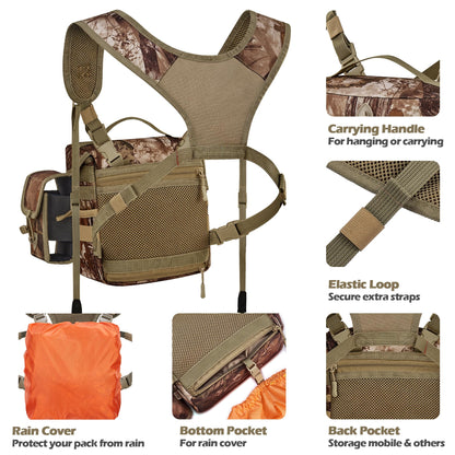 NEW VIEW 80L Hunting Backpack with Waterproof Rain Cover & Binocular Straps Harness Chest Pack with Detachable Rangefinder Pouch