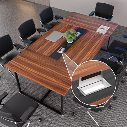 LayBurst 8FT Conference Table,94.4 L x 47.2 W x30.7 H Meeting Seminar Table with Grommet,Stability Enhancement,Large Conference Room Table for Office Meeting (Brown)