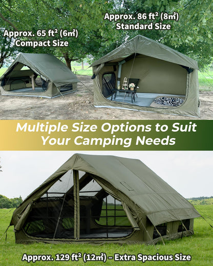Inflatable Camping Tent for 3-4 Person, Oxford Fabric Blow Up Tent with Skylight, Easy 5-Minute Setup Air Tent, Waterproof Glamping Tent with Large Door & Windows for Family Camping, Festivals
