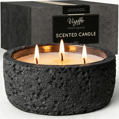 Viyffo 20oz Large Scented Candle - Sage & Eucalyptus, 3 Wick Home Scented Candle, Non Toxic Soy, Black Textured Ceramic Jar, Luxury Fragrance, Modern Home Décor & Summer Gift for Men and Women