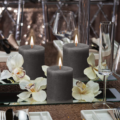 BOLSIUS 4 Pack Black (Stormy Gray) Rustic Pillar Candles - 2.75 X 3.25 Inches - Premium European Quality - Includes Natural Plant-Based Wax - Unscented Dripless Smokeless 35 Hour Spa Décor Candles
