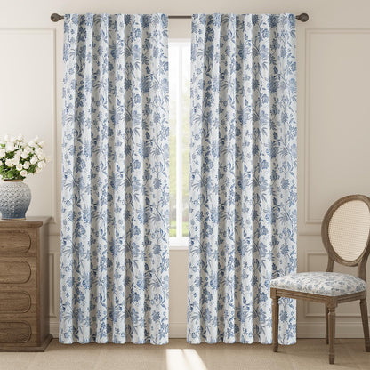 jinchan Blackout Floral Curtains for Bedroom, 84 Inches Long Printed Flower Black Out Curtains, French Country Back Tab Blue Window Treatment Farmhouse Drapes Set 2 Panels Blue