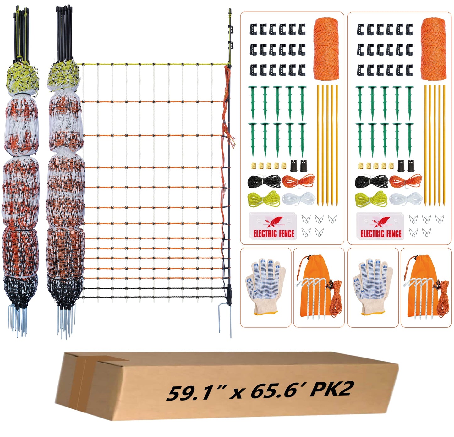Poultry Electric Netting Fence - 47.3''H (can be Manually Raised to 59.1''H) x 65.6'L for Flying Chicken, Sheep, Goats in Farms, Ranches and Gardens, PK2