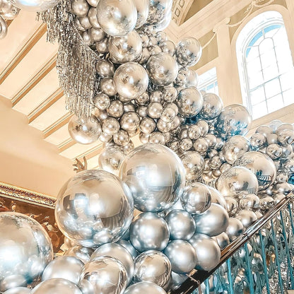 PartyWoo Silver Balloons - 100-Piece Arch Kit with Various Sizes for Birthday & Wedding Decor