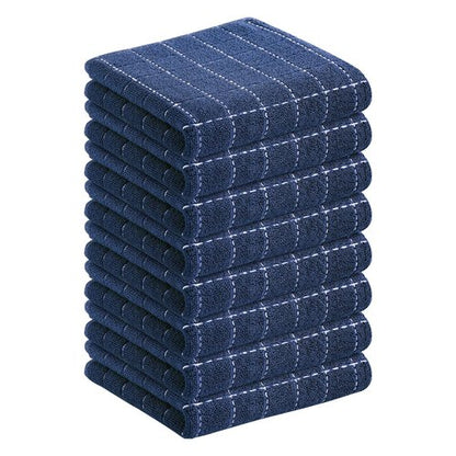 Homaxy 100% Cotton Terry Kitchen Towels(Navy Blue, 13 x 28 inches), Checkered Designed, Soft and Super Absorbent Dish Towels, 8 Pack