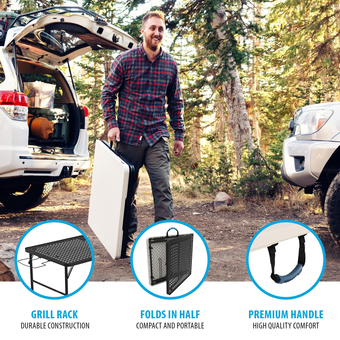 LIFETIME Folding Tailgate Table with Grill Rack, Portable Outdoor Camping Station, 5-Foot