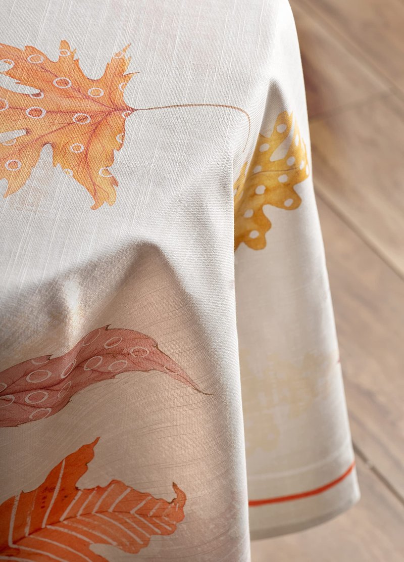 Maison d' Hermine Table Cloth Round Table 100% Cotton 63 Inches Fall Tablecloth Reusable Everyday Use for Thanksgiving Christmas Decorations Dining Farmhouse Party (Colours of Autumn)