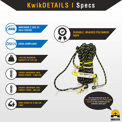KwikSafety - Charlotte, NC - TSUNAMI KIT [Premium BRAIDED ROPE] Vertical Lifeline, 1-D Ring Safety Harness, Lightweight Tool Lanyard, Roof Anchor, 20L Dry Bag ANSI OSHA Fall Protection System / 50 FT.