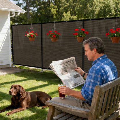 Windscreen4less Outdoor Privacy Fence Screen, 5'x24' Freestanding Privacy Fencing Set with Iron Poles and Ground Spikes, UV Resistant Mesh Cover Garden Pet Fencing for Backyard Patio Pool, Brown