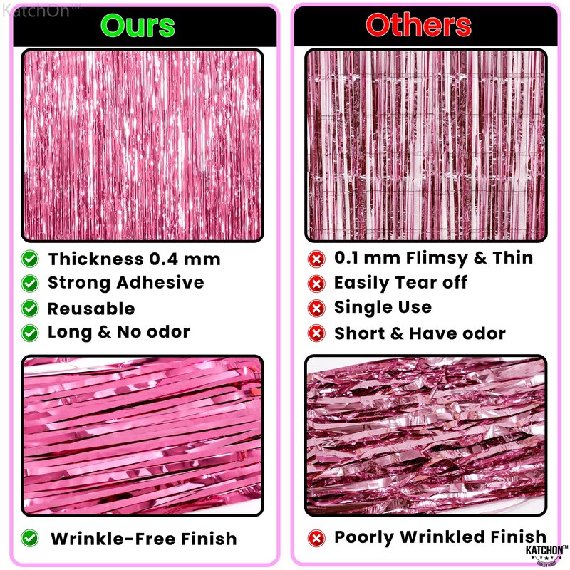 KatchOn, Pink Fringe Backdrop - Large, Pack of 2 | Pink Streamers for Birthday Decorations | Valentines Decor, Galentines Day Decorations, Baby Shower, Gender Reveal, Bachelorette Party Decoration