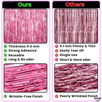 KatchOn, Pink Fringe Backdrop - Large, Pack of 2 | Pink Streamers for Birthday Decorations | Valentines Decor, Galentines Day Decorations, Baby Shower, Gender Reveal, Bachelorette Party Decoration