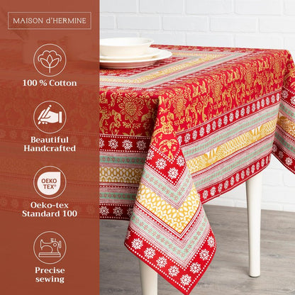 Maison d' Hermine Table Cloth Square Table 100% Cotton 60 x 60 Inches Fall Tablecloth Reusable Everyday Use for Thanksgiving Christmas Decorations Dining Farmhouse Party (Sofia)