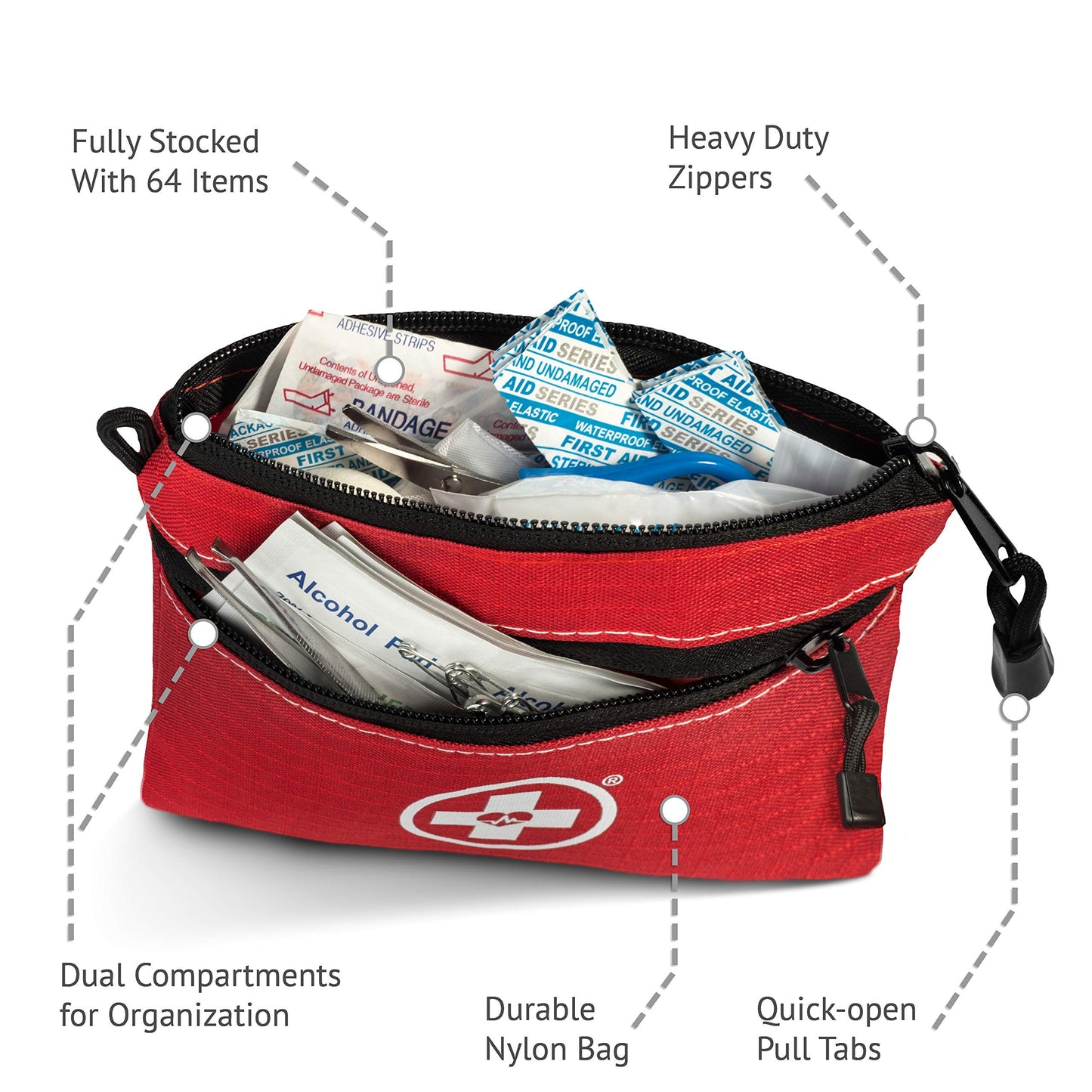 Swiss Safe 2-in-1 First Aid Kit for Car, Travel & Home, Businesses - Bonus Mini Kit for Medical Emergency Aid, Survival, Camping - 64 Piece, 25 Pack