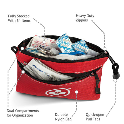Swiss Safe 2-in-1 First Aid Kit for Car, Travel & Home, Businesses - Bonus Mini Kit for Medical Emergency Aid, Survival, Camping - 64 Piece, 25 Pack