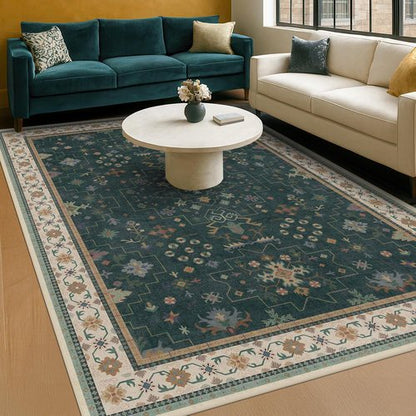 Hazo Haus Dark Green Oushak 5x7 Area Rug - Modern Vintage Boho Floral Design, Washable Non-Slip for Living Room & Nursery