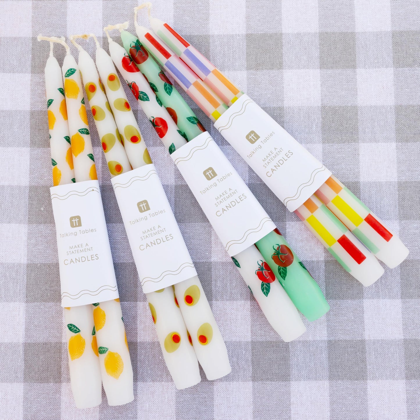 Talking Tables 2 x Lemon Print Tall Taper Dinner Candles, Unscented, Summer Taper Candles for Table Decor & Centrepieces, Fits Candlestick Holders
