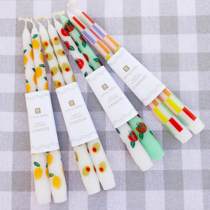 Talking Tables 2 x Lemon Print Tall Taper Dinner Candles, Unscented, Summer Taper Candles for Table Decor & Centrepieces, Fits Candlestick Holders