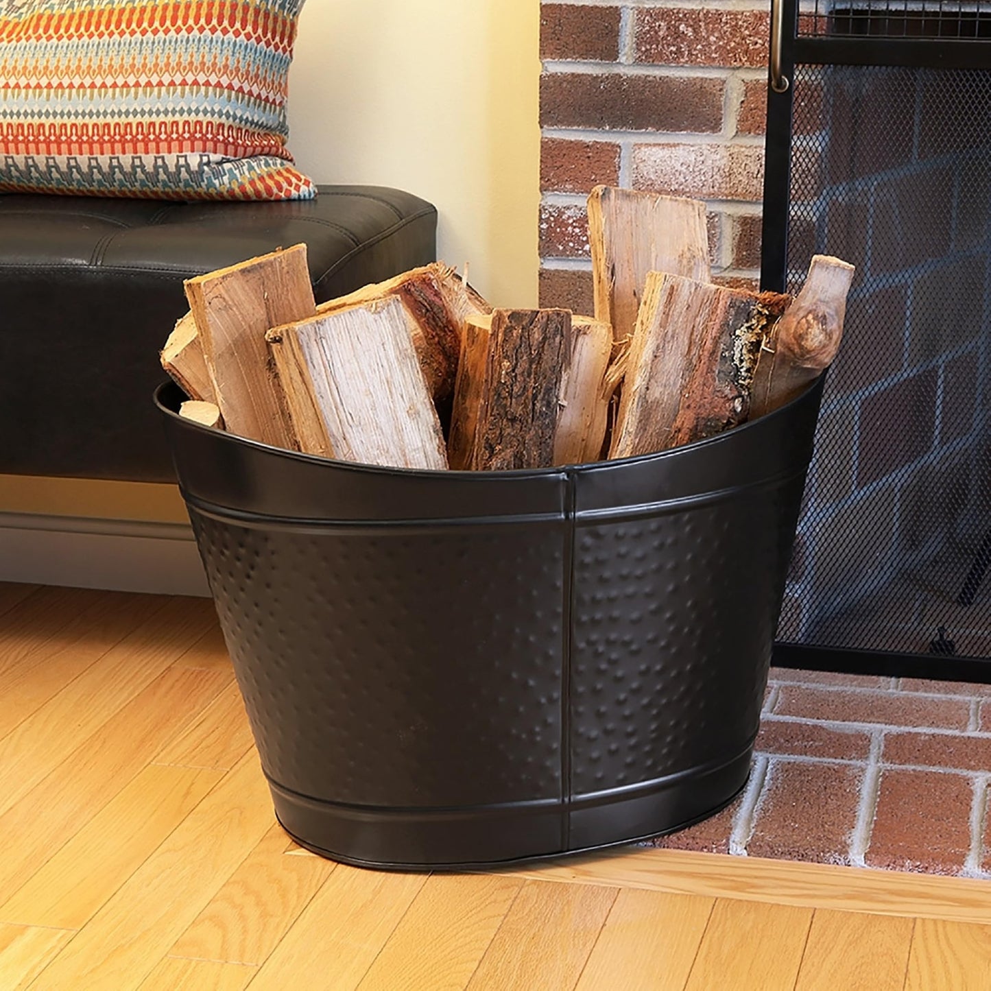 Black Wood Bin Fireplace Log Holder