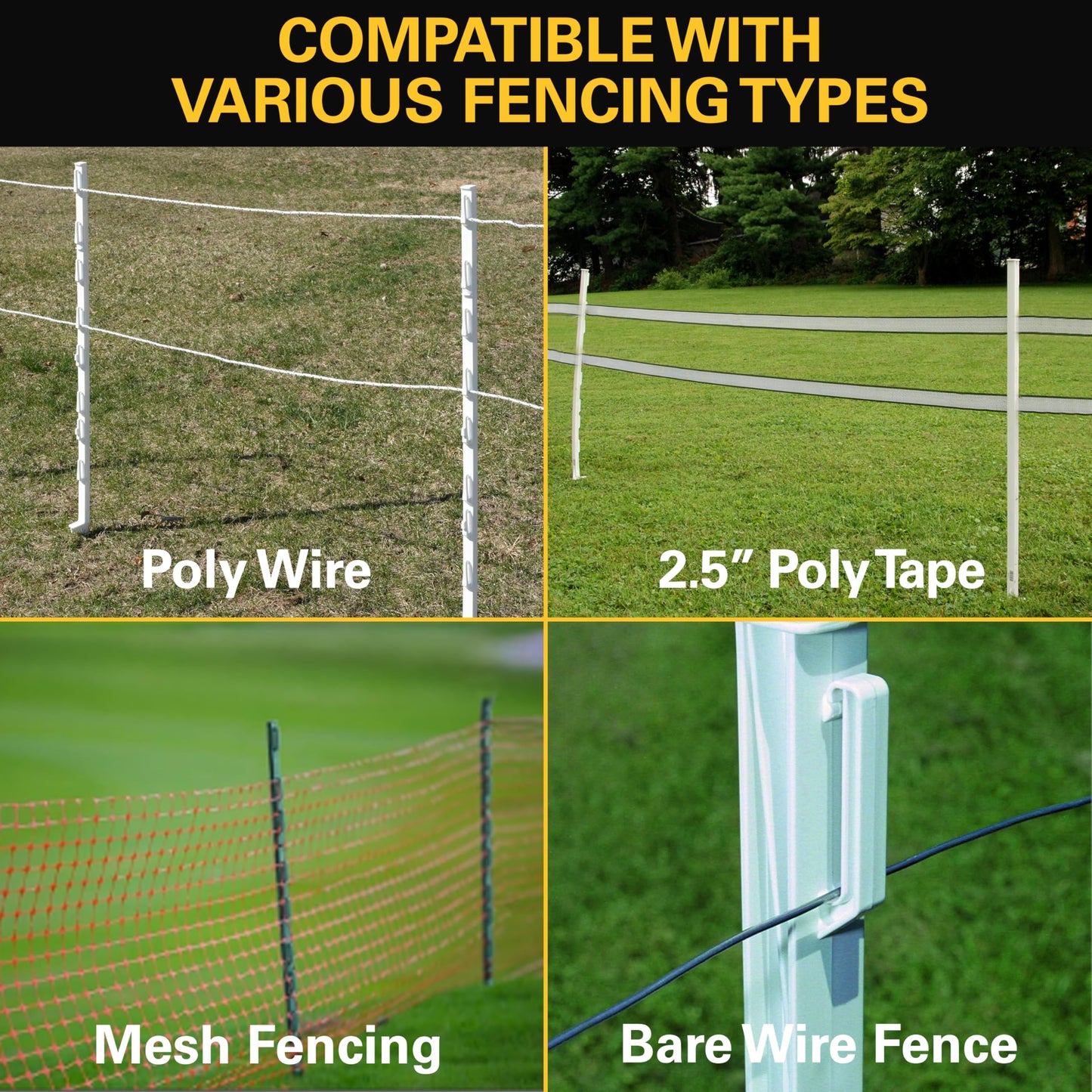 Zareba 4-Foot Step-In Electric Fence Posts - 50 Pack for Electric Fence System - Sturdy Construction - A-48, White - Easy to Install Step In Posts, Includes 50