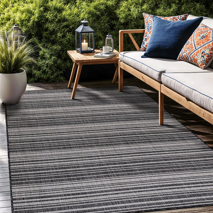 Luul Home Stripe Outdoor Rug 10x14 Washable Outside Carpet for Indoor Patio Porch Waterproof Easy Cleaning Non Shedding Area Rugs Dark Gray 10 x 14