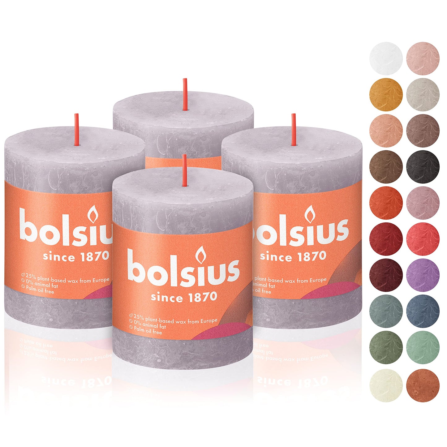 BOLSIUS 4 Pack Frosted Lavender Rustic Pillar Candles - 2.75 X 3.25 inches - Premium European Quality - Includes Natural Plant-Based Wax - Unscented Dripless Smokeless 35 Hour Party Décor Candles